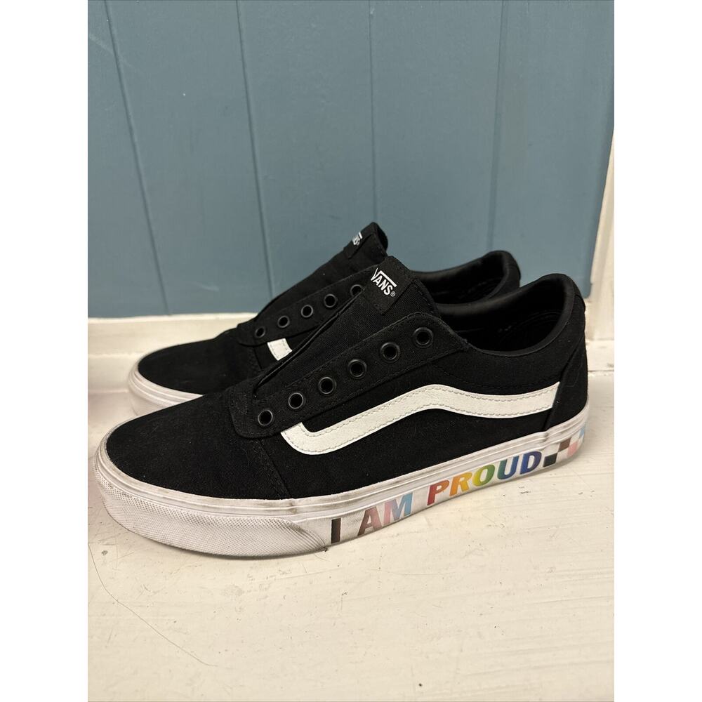 EUC Vans Ward Classic Shoes Women’s Size 9 Black Rainbow‎ Check Pride I Am Proud